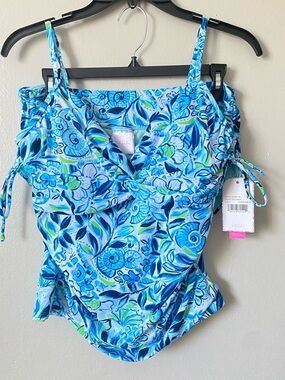NWT Stella Parker Blue Beach Tankini Set Large Tropical Floral 2-Piece Swimsuit